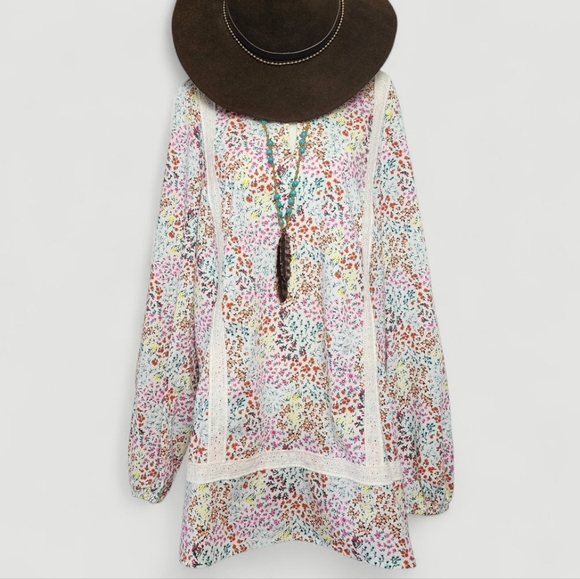 Lands End Women's Floral Multicolor Boho Tunic Top - Picture 1 of 8